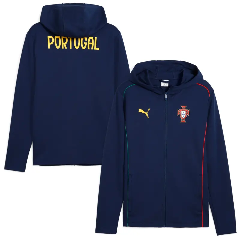 England Footbalkits Portugal National Team Puma Casuals Full-Zip Hoodie – Navy – Official World Cup Football Kits