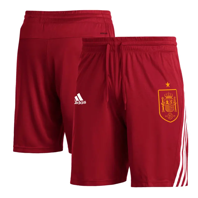 England Footbalkits Spain National Team adidas Club Crest Three-Stripe AEROREADY Shorts – Red – Official World Cup Football Kits