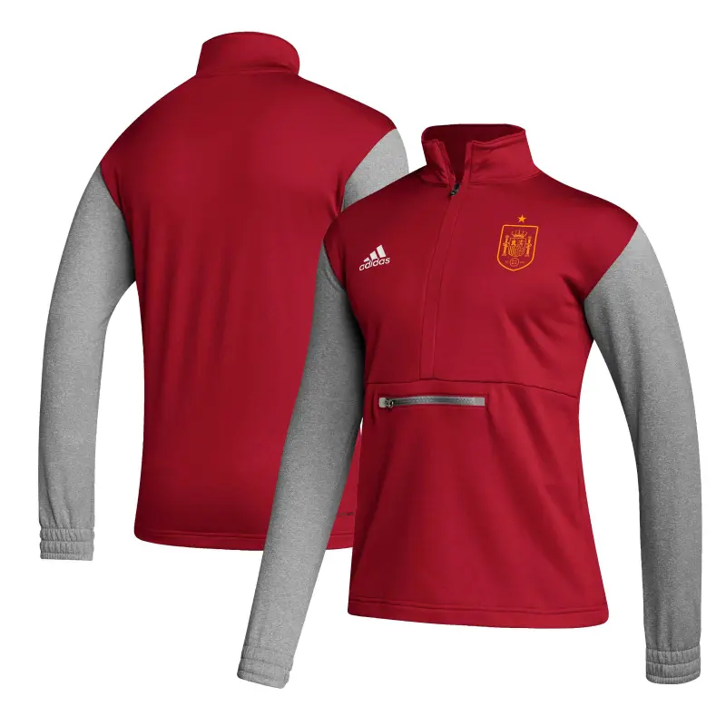 England Footbalkits Spain National Team adidas Crest Long Sleeve Half-Zip Top – Red – Official World Cup Football Kits