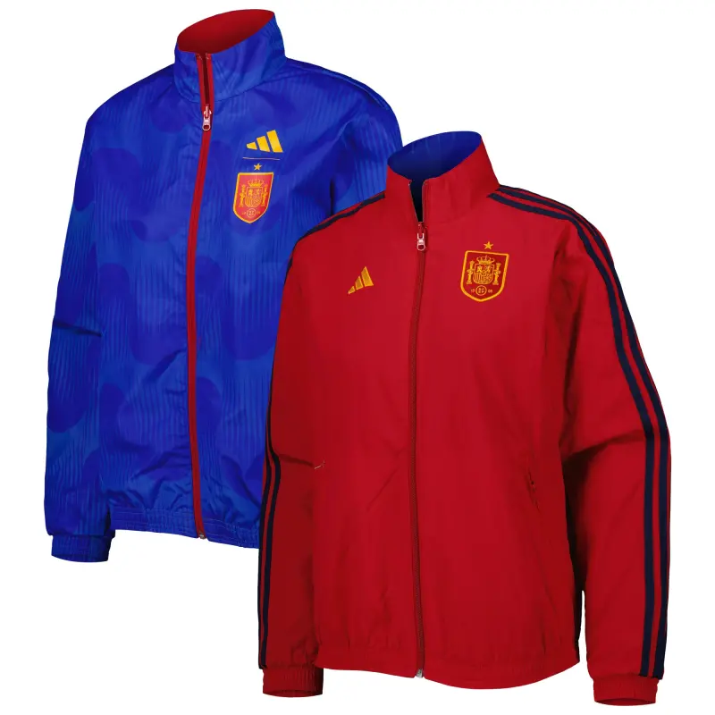 England Footbalkits Spain National Team adidas Women’s Anthem AEROREADY Reversible Full-Zip Jacket – Red/Blue – Official World Cup Football Kits
